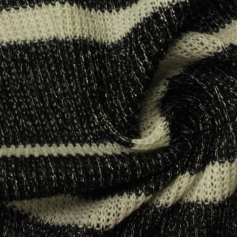 Black Diagonal-Stripe Rib Knit, Poly-Metallic