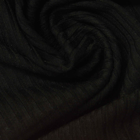 Viscose Nylon Stretch Rib Knit Fabric, 310 gsm — Black