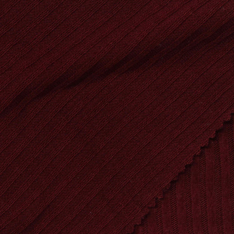 Brushed Polyester Viscose Stretch Rib Knit Fabric, 220 gsm, 152 cm — Red