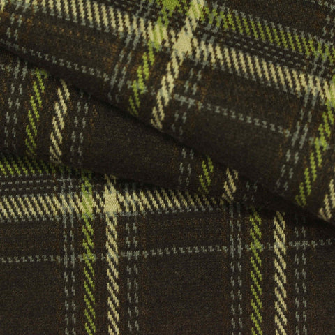 Dark Brown Plaid Interlock Knit, Polyester, 345 gsm