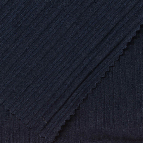 Viscose Stretch Rib Knit Fabric, 230 gsm — Navy