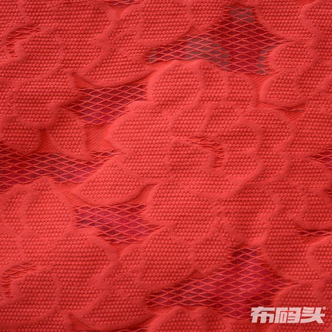 Red Floral Jacquard, Polyester