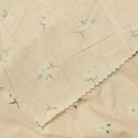 White Daisies Jersey Knit, Cotton-Poly, 145 gsm