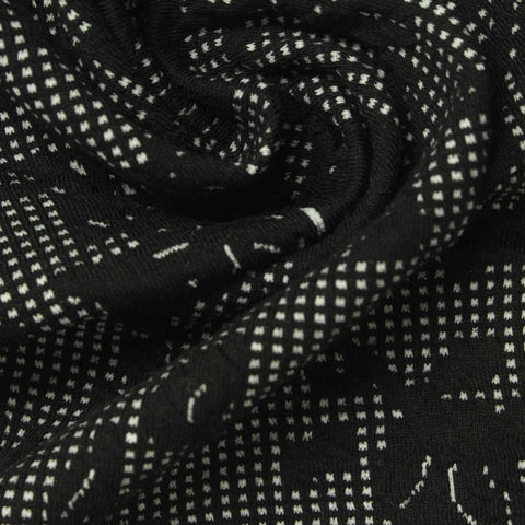 Black Abstract Interlock Knit, Poly-Viscose, 260 gsm