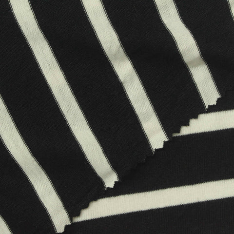 Black Horizontal-Stripe Jersey Knit, Viscose, 146 gsm