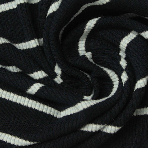 Black Horizontal-Stripe Rib Knit, Viscose, 250 gsm, 130 cm