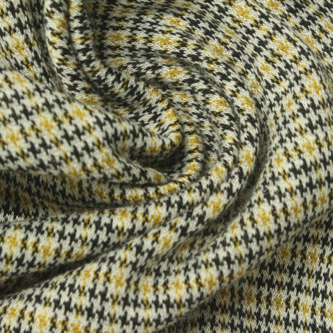 Black Houndstooth Interlock Knit, Poly-Viscose, 274 gsm
