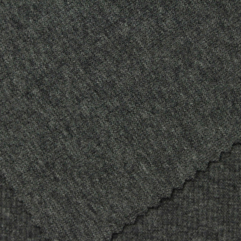 Dark Grey Heathered-Marl Rib Knit, Poly-Cotton, 270 gsm