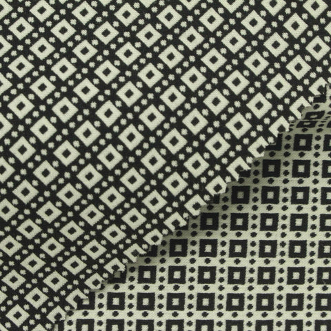 Black Geometric-Square Bengaline, Viscose-Poly