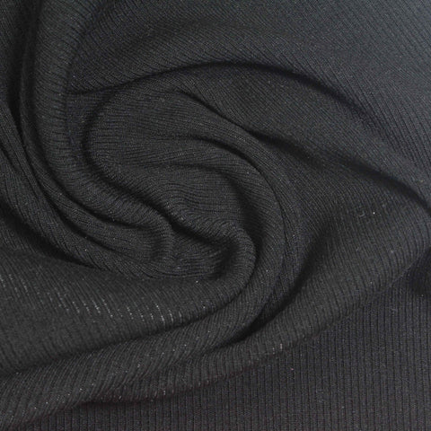 Polyester Viscose Stretch Rib Knit Fabric, 300 gsm, 140 cm — Black