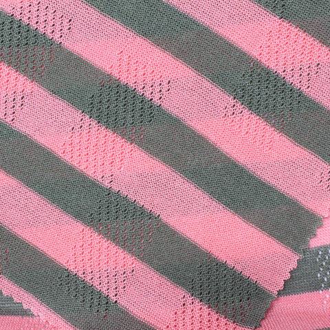 Pink Horizontal-Stripe Pointelle Knit, Viscose-Nylon, 156 gsm
