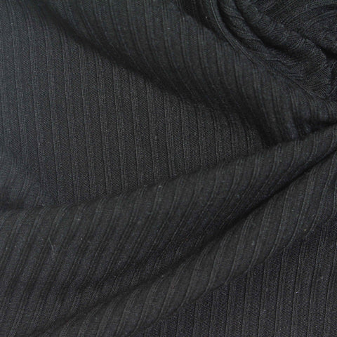 Viscose Stretch Rib Knit Fabric, 266 gsm, 163 cm — Black