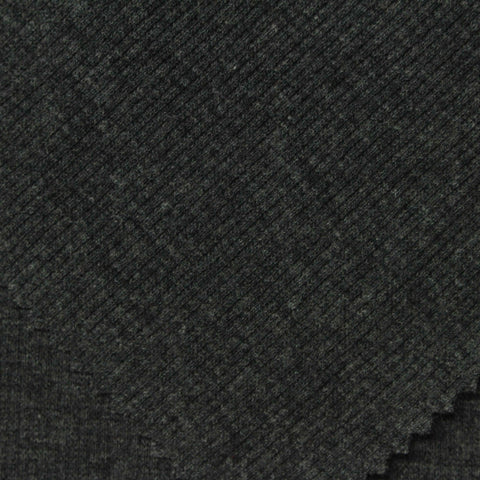 Dark Grey Marl Rib Knit, Poly-Cotton, 290 gsm