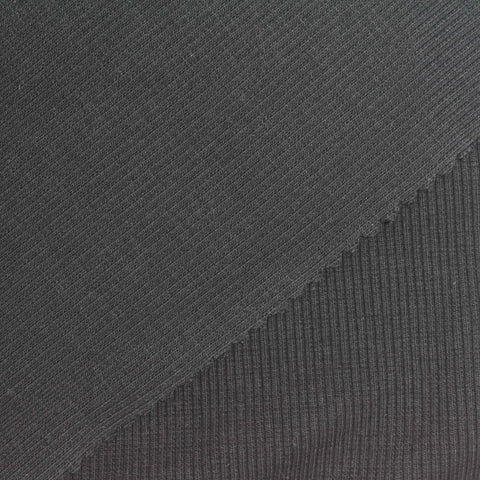 Black Ribbed Rib Knit, Cotton-Poly