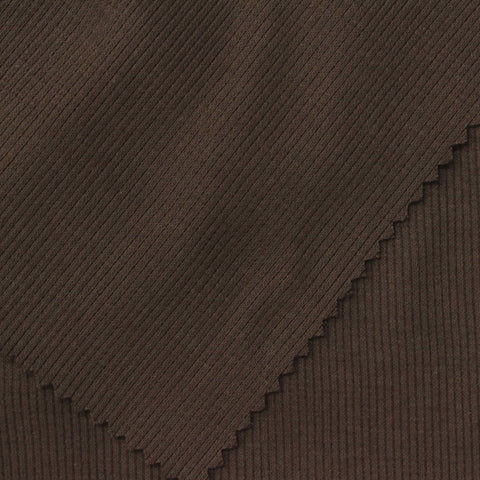 Dark Brown Ribbed Rib Knit, Poly-Cotton