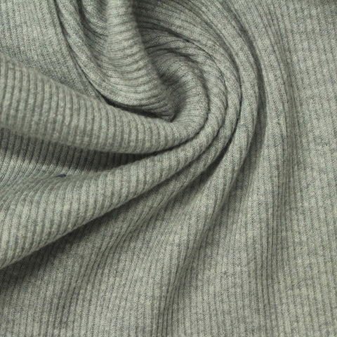 Grey Marl Rib Knit, Cotton-Poly, 230 gsm
