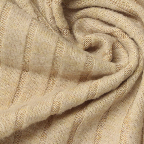 Khaki Heather Rib Knit, Poly-Viscose