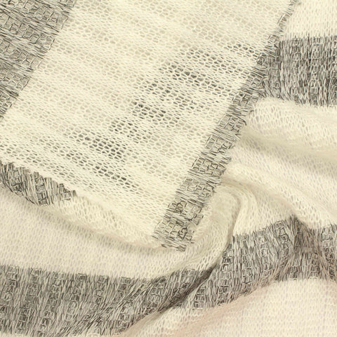 Cream Horizontal-Stripe Rib Knit, Viscose-Poly, 122 gsm