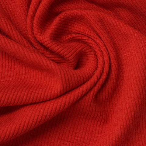 Cotton Polyester Stretch Rib Knit Fabric, 215 gsm — Red
