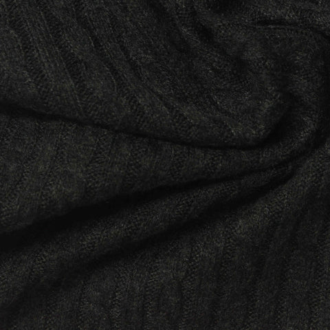 Jacquard Acrylic Polyester Blend Rib Knit Fabric, 250 gsm, 155 cm — Black