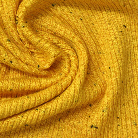 Yellow Marl Rib Knit, Viscose-Poly, 240 gsm