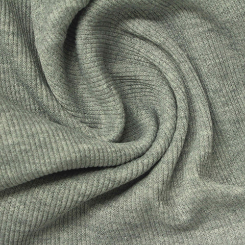 Heathered Grey Marl Rib Knit, Polyester, 310 gsm, 165 cm