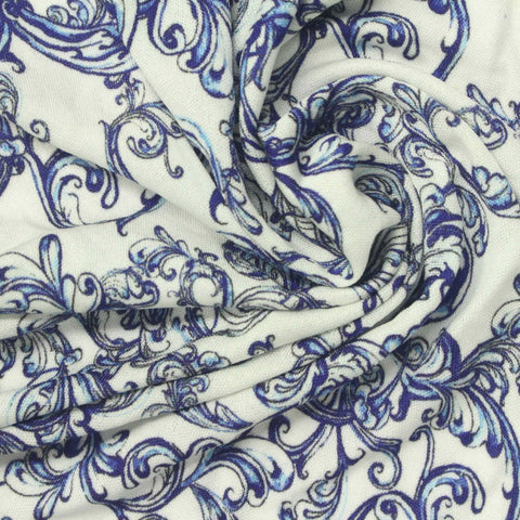 Blue Abstract-Scroll Knit, Silk