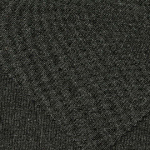 Dark Grey Marl Rib Knit, Poly-Cotton, 310 gsm