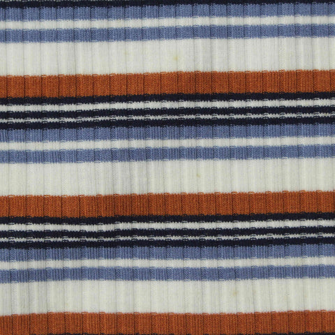 White Horizontal-Stripe Rib Knit, Viscose-Poly, 227 gsm