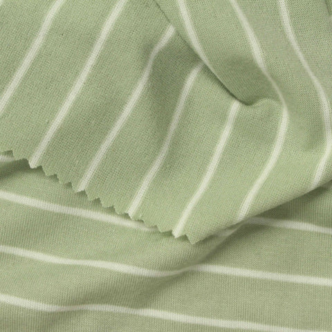 Light Green Horizontal-Stripe Jersey Knit, Poly-Viscose, 160 gsm