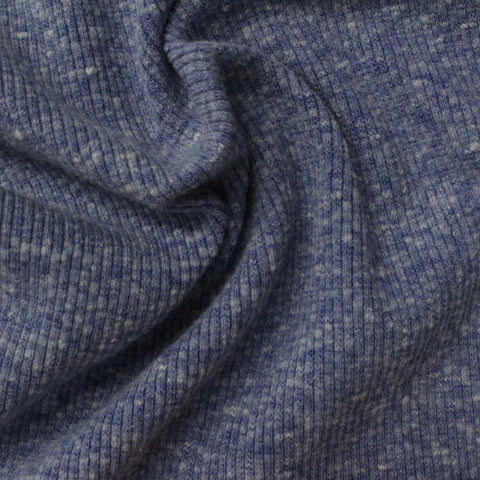 Blue Heathered-Marl Rib Knit, Poly-Cotton