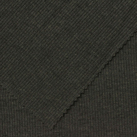 Dark Green Heathered-Marl Rib Knit, Poly-Cotton