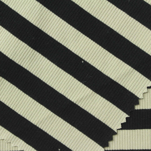 Black Horizontal-Stripe Rib Knit, Cotton-Viscose