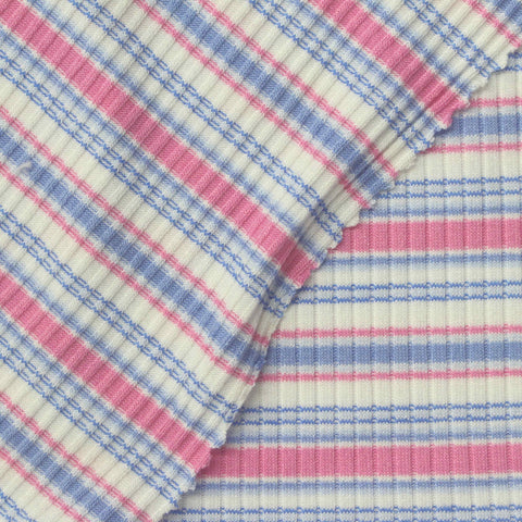 Pink Stripes Rib Knit, Viscose