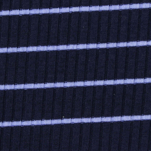 Navy Horizontal-Stripe Rib Knit, Poly-Viscose, 250 gsm