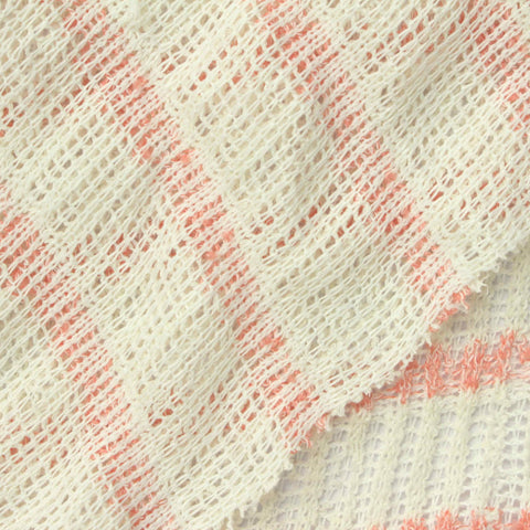 Peach Horizontal-Stripe Rib Knit, Polyester, 210 gsm