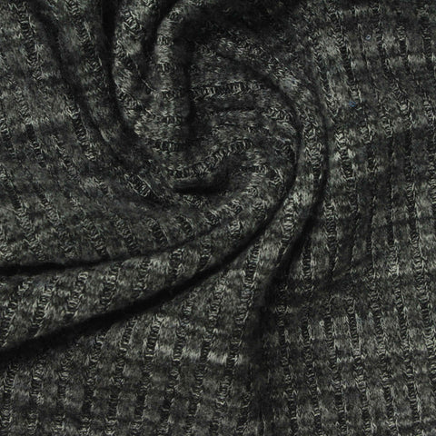 Dark Grey Marl Rib Knit, Poly-Viscose, 270 gsm