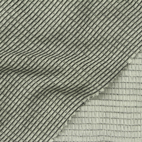Dark Grey Horizontal-Stripe Interlock Knit, Cotton-Poly, 95 gsm