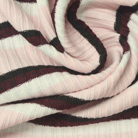 White Horizontal-Stripe Rib Knit, Poly-Viscose, 300 gsm