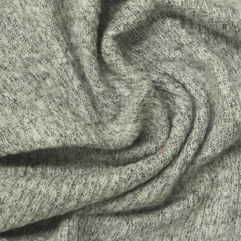 Heather Grey Marl Rib Knit, Viscose-Poly, 210 gsm, 184 cm