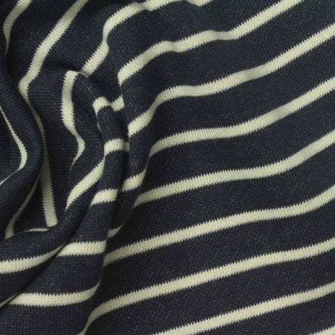 Navy Horizontal-Stripe French Terry, Cotton-Poly, 240 gsm