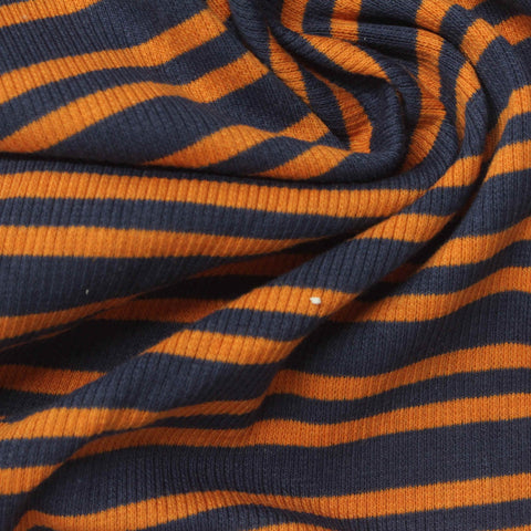 Orange Horizontal-Stripe Rib Knit, Cotton-Poly