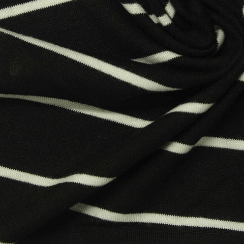 White Horizontal-Stripe Jersey Knit, Viscose, 185 gsm