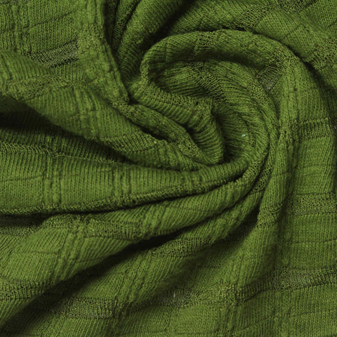 Green Textured-Grid Interlock Knit, Cotton-Poly