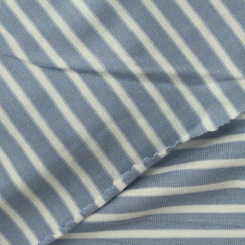 Striped Modal Polyester Stretch Jersey Knit Fabric, 160 gsm, 142 cm — Blue