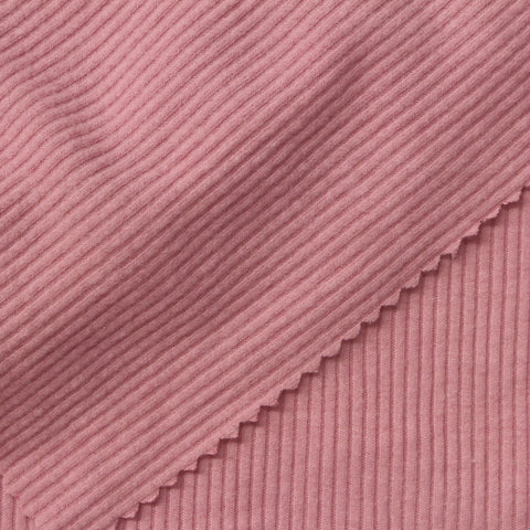 Polyester Viscose Stretch Rib Knit Fabric, 230 gsm, 125 cm — Pink
