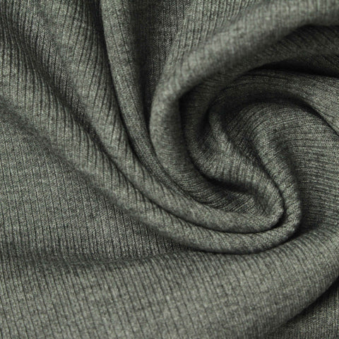 Heathered Grey Marl Rib Knit, Viscose-Poly, 360 gsm