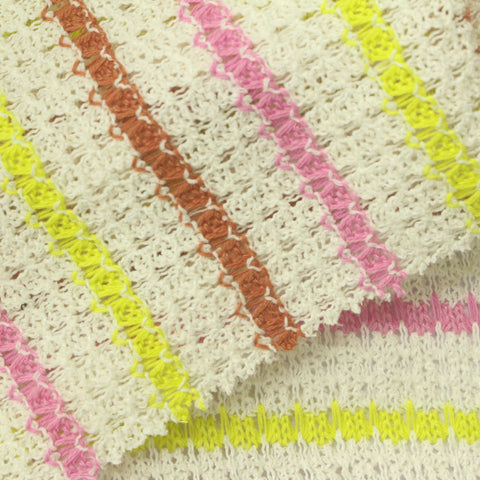 Cream Horizontal-Stripe Chunky Knit, Poly-Cotton, 264 gsm