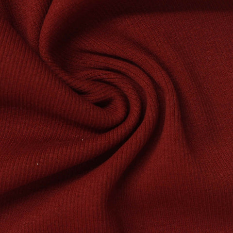 Cotton Polyester Stretch Rib Knit Fabric, 380 gsm — Red