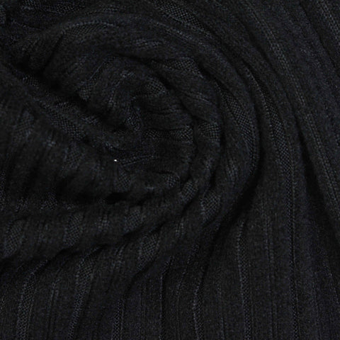 Black Vertical-Stripe Rib Knit, Polyester, 270 gsm